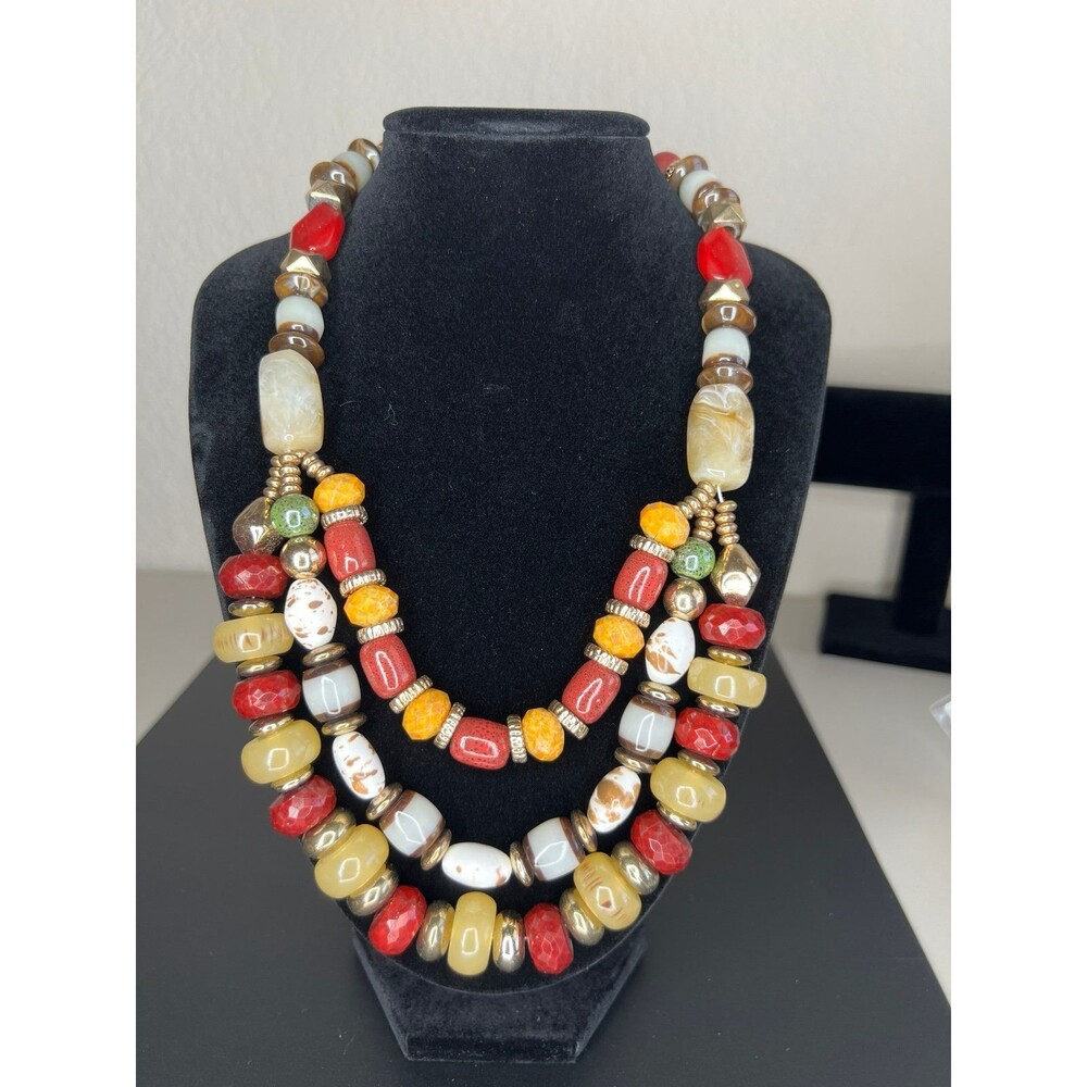 C 1946 Earth Tone Multi-Strand Chunky Bead Statement Necklace